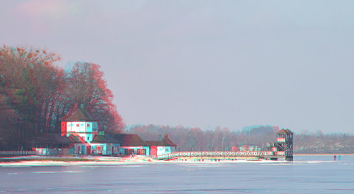 Olecko - molo ze skocznią zimą 2014r.